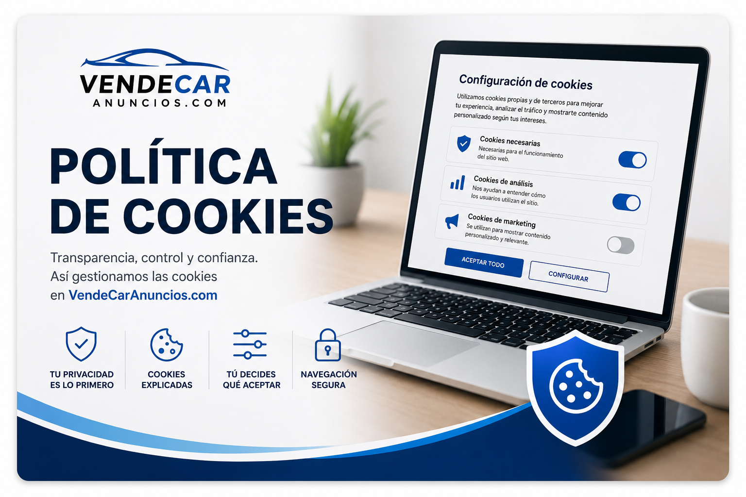 Política de Cookies de vendecaranuncios.com para configurar, aceptar o rechazar cookies en la plataforma de anuncios de coches